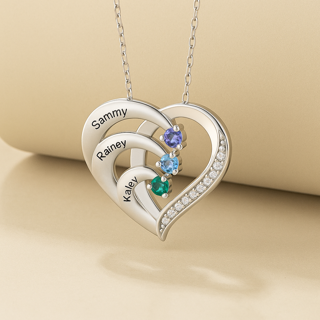 Your Touch - Familienherz – Kette mit Gravur & Geburtssteinen