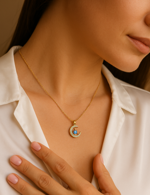 Your Touch - Geburtsstein-Halskette mit Halbmond